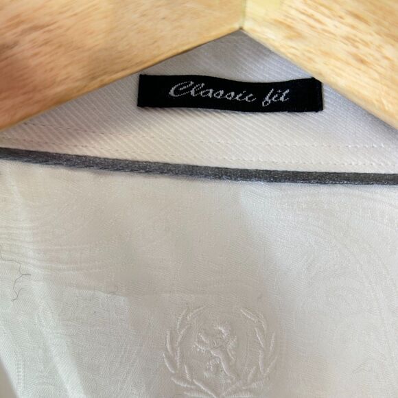 Bugatchi Julian White Paisley Jacquard Cotton LS Button Front Shirt Size L - Picture 6 of 15